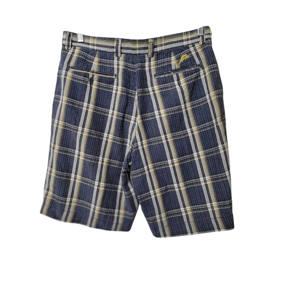 Tommy Bahama Shorts Men 33 Linen Silk Blue Yellow Plaid Flat Front Golf - Picture 3 of 14